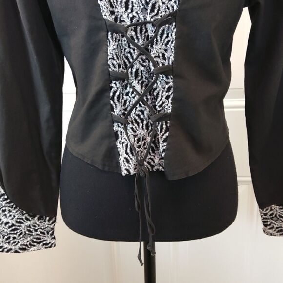 1849 black & white button western blouse - Picture 9 of 15